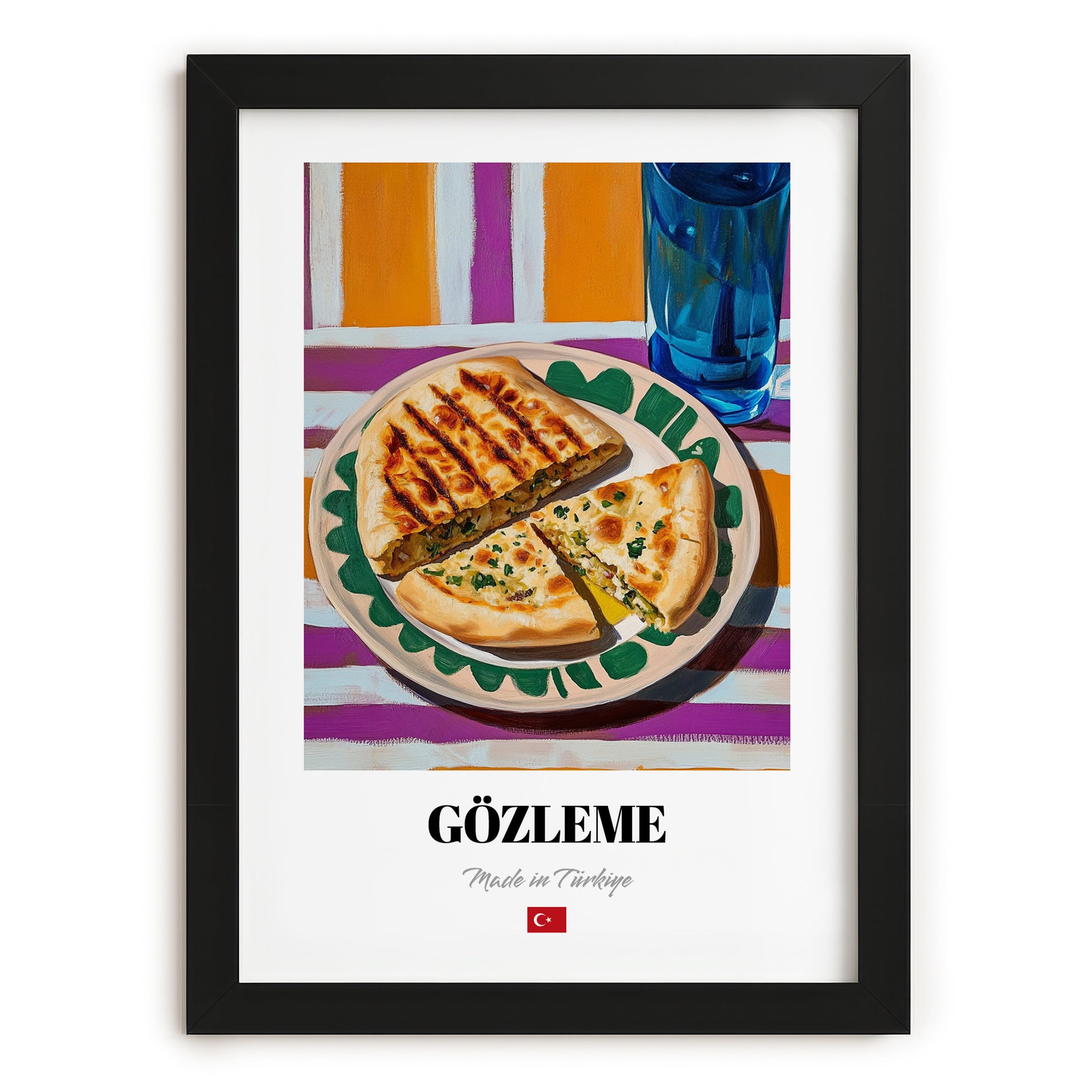 Gözleme – Oil Painting, Turkish Pastry Still Life, in sleek black frame