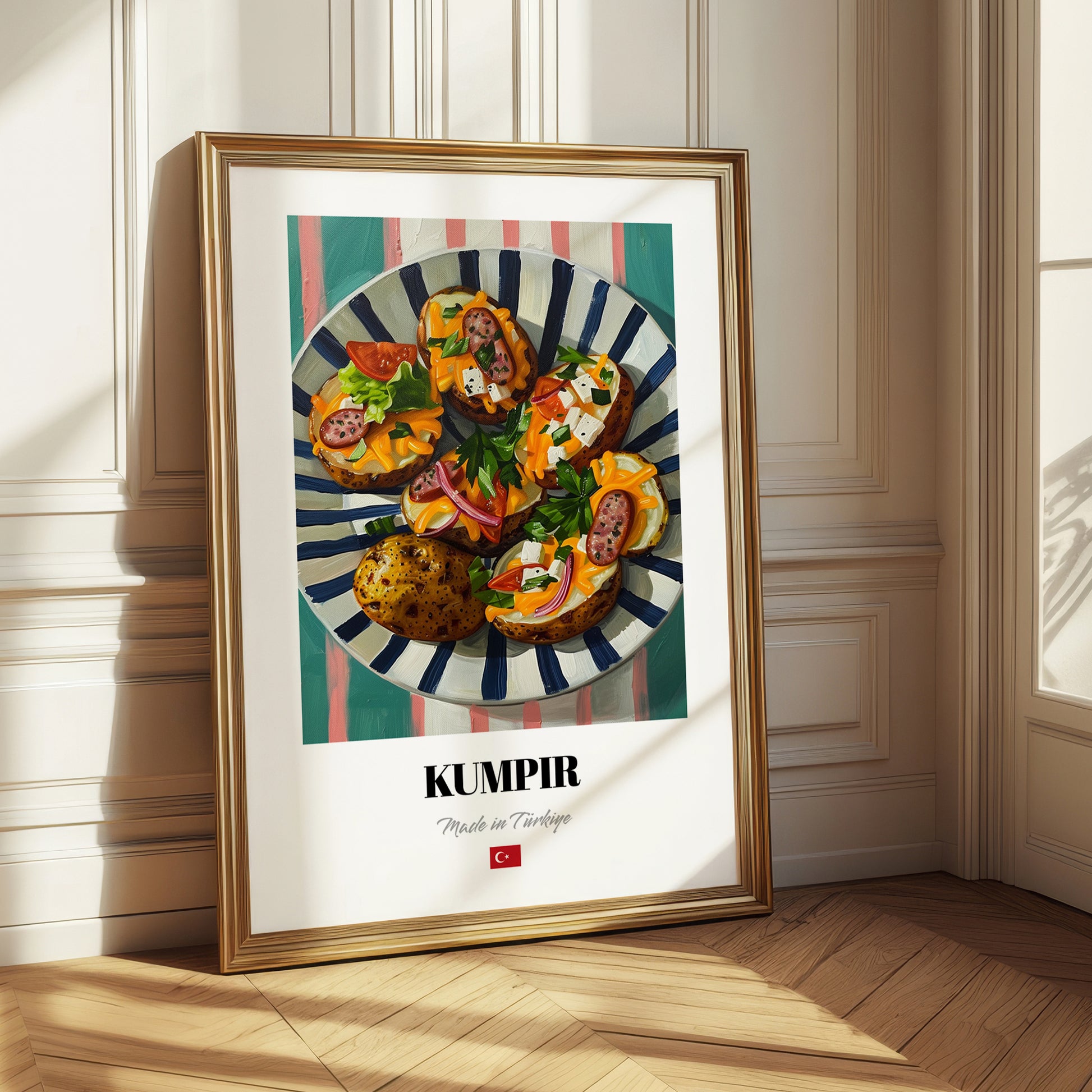 Kumpir – on Striped Tablecloth, Turkish Food Wall Decor