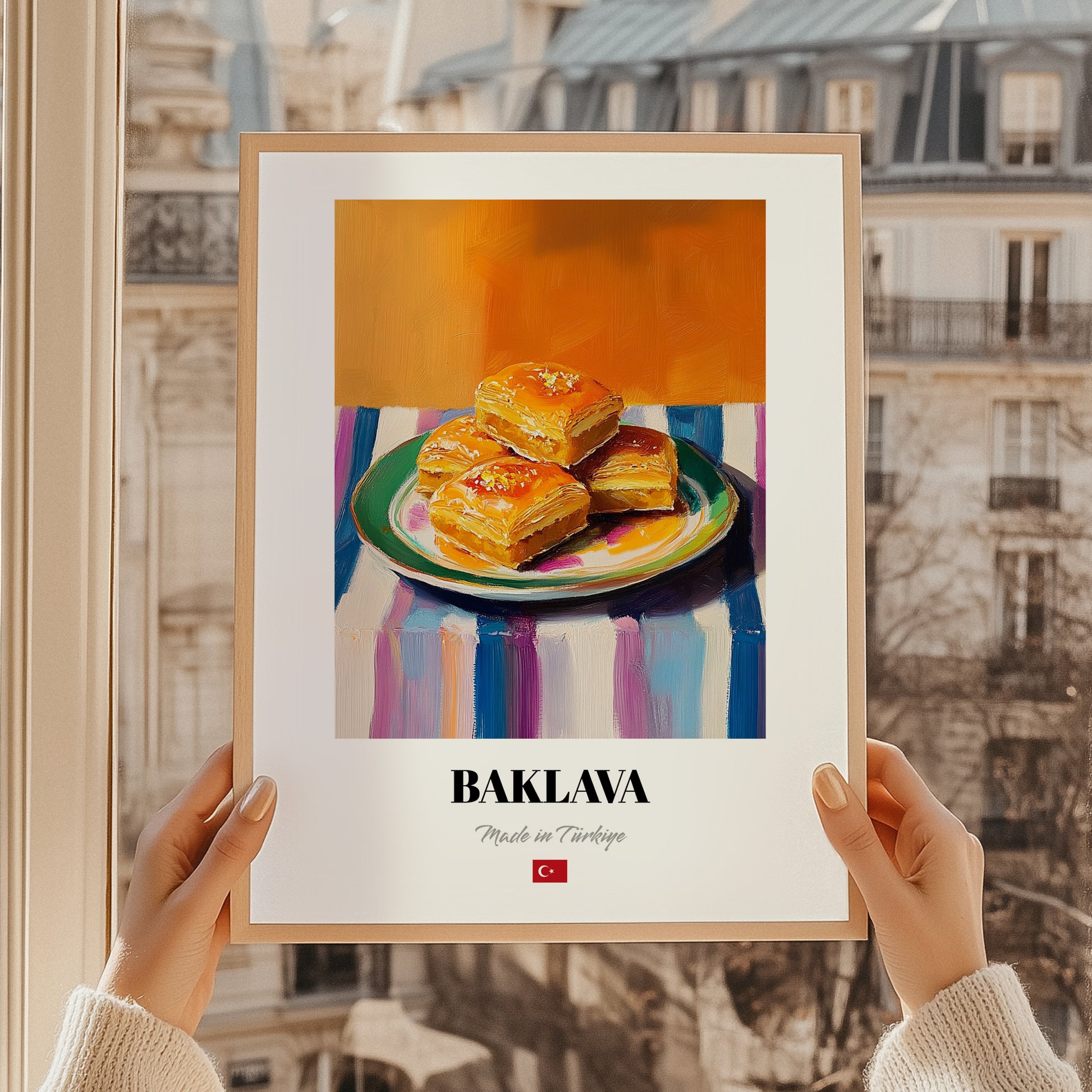 Baklava – Art, Turkish Dessert Still Life, styled in a charming Paris street view