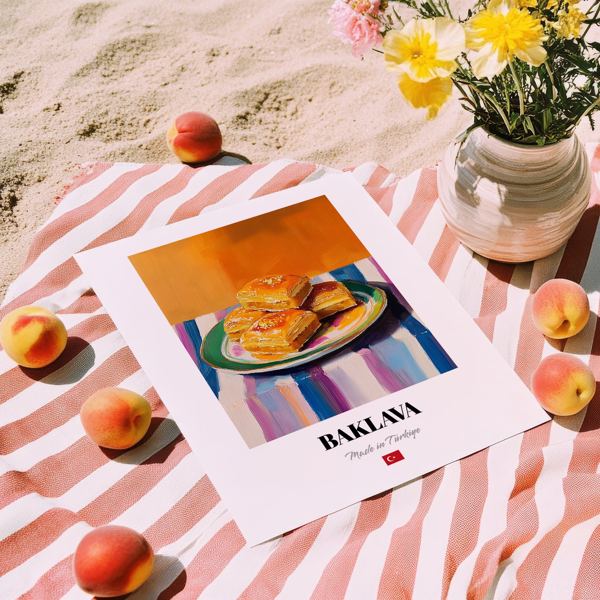 Baklava – Art, Turkish Dessert Still Life, unframed on coastal sand