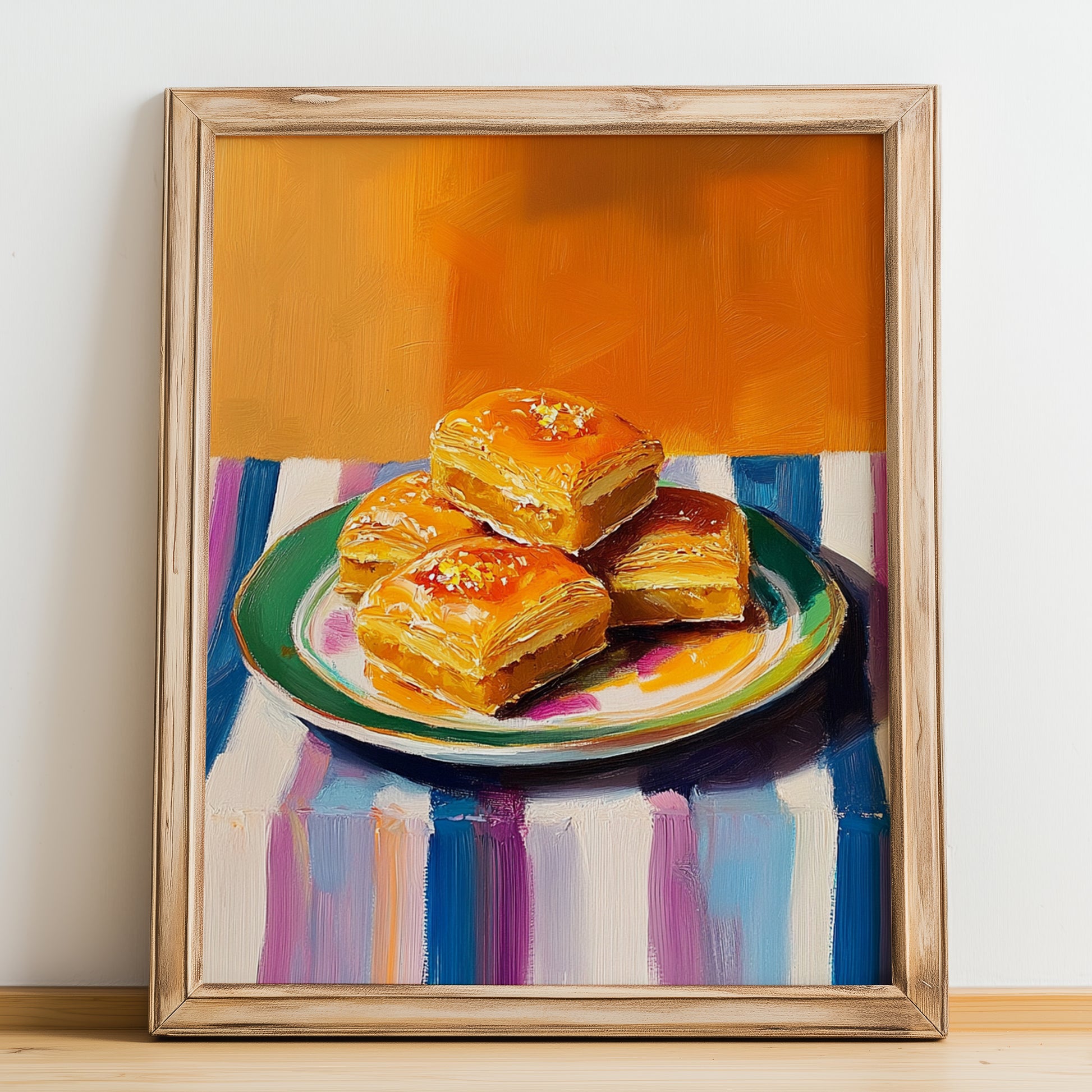 Baklava – Art, Turkish Dessert Still Life, no-text version framed in wood
