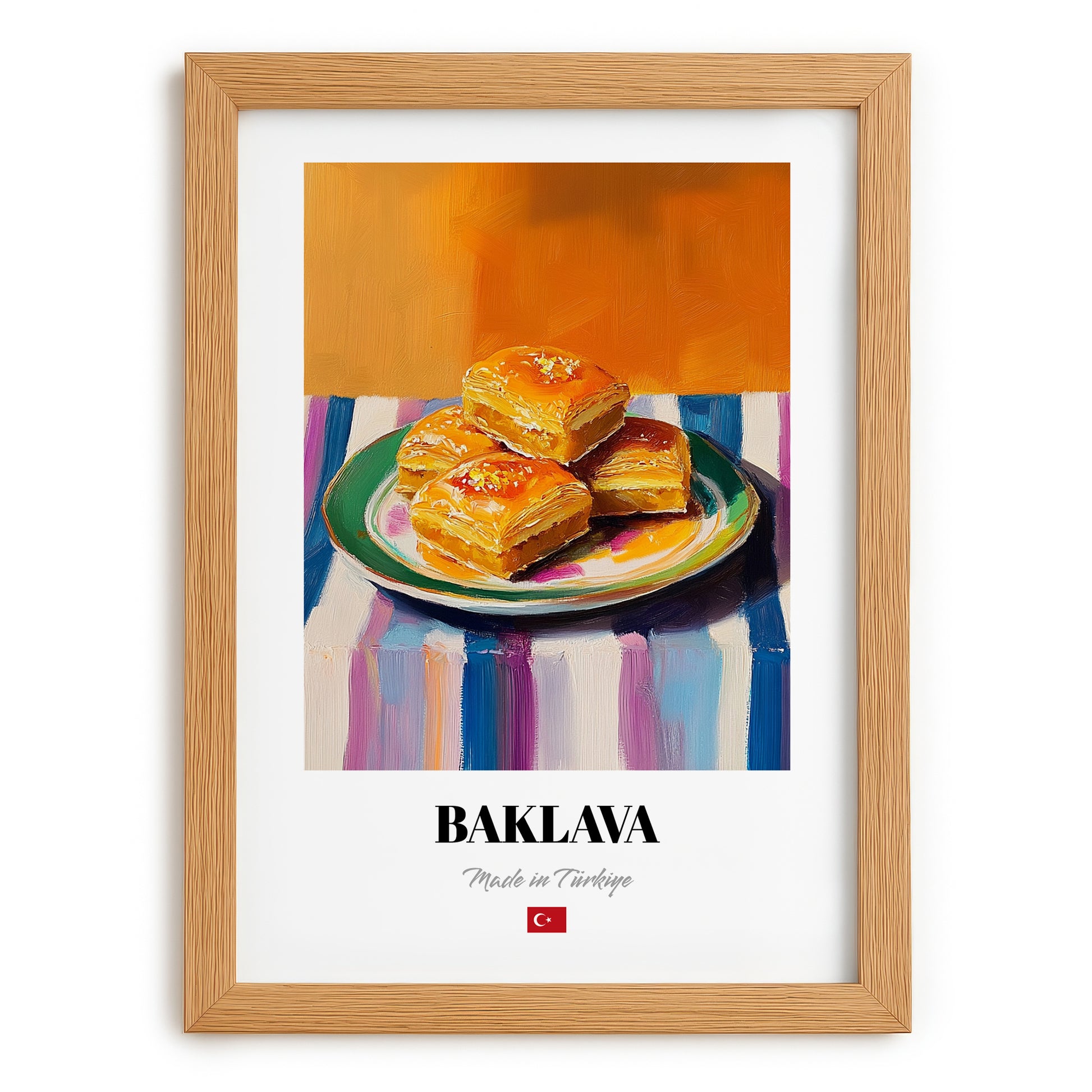 Baklava – Art, Turkish Dessert Still Life, set in oak frame
