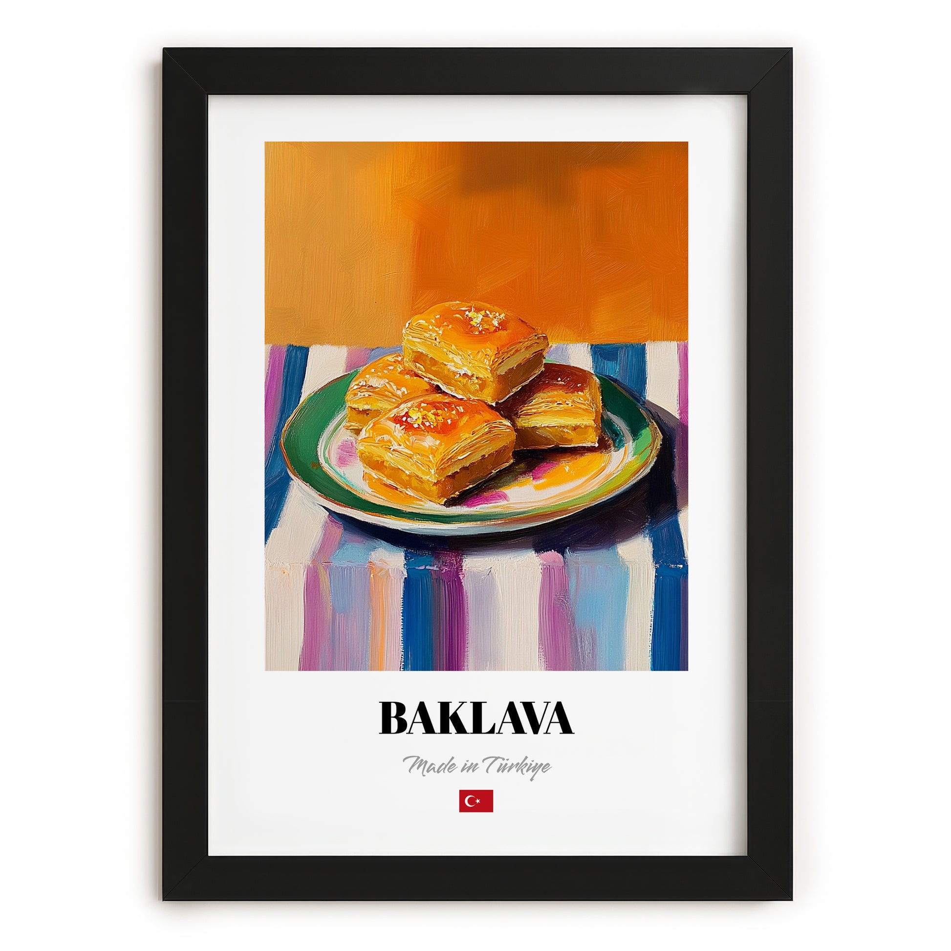 Baklava – Art, Turkish Dessert Still Life, in sleek black frame