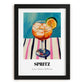 Spritz – on Striped Tablecloth, Italian Cocktail Poster, in sleek black frame