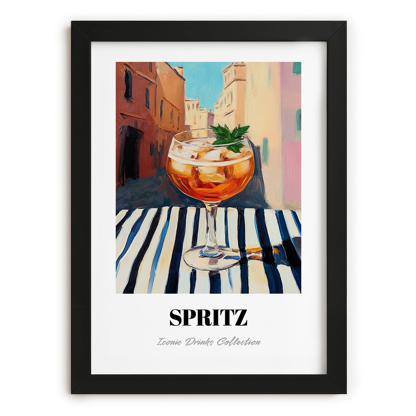 Spritz – Italian Café on the Corner, Italian Cocktail Poster, in sleek black frame