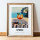 Spritz – Italian Seaside Café Scene, Italian Cocktail Illustration, in wooden frame leaning on the floor