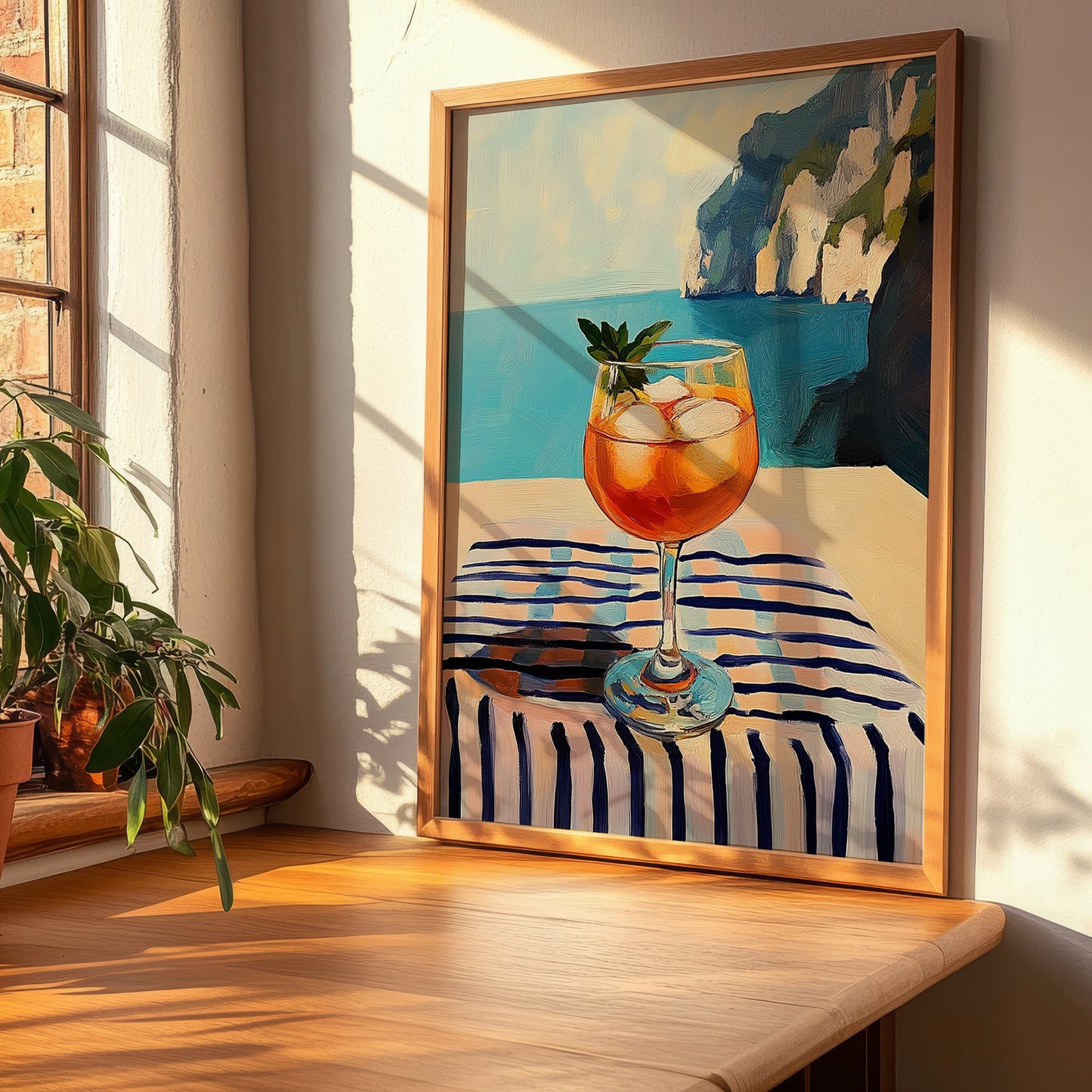 Spritz – Italian Seaside Café Scene, Italian Cocktail Illustration, clean layout with no caption