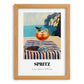 Spritz – Italian Seaside Café Scene, Italian Cocktail Illustration, set in oak frame