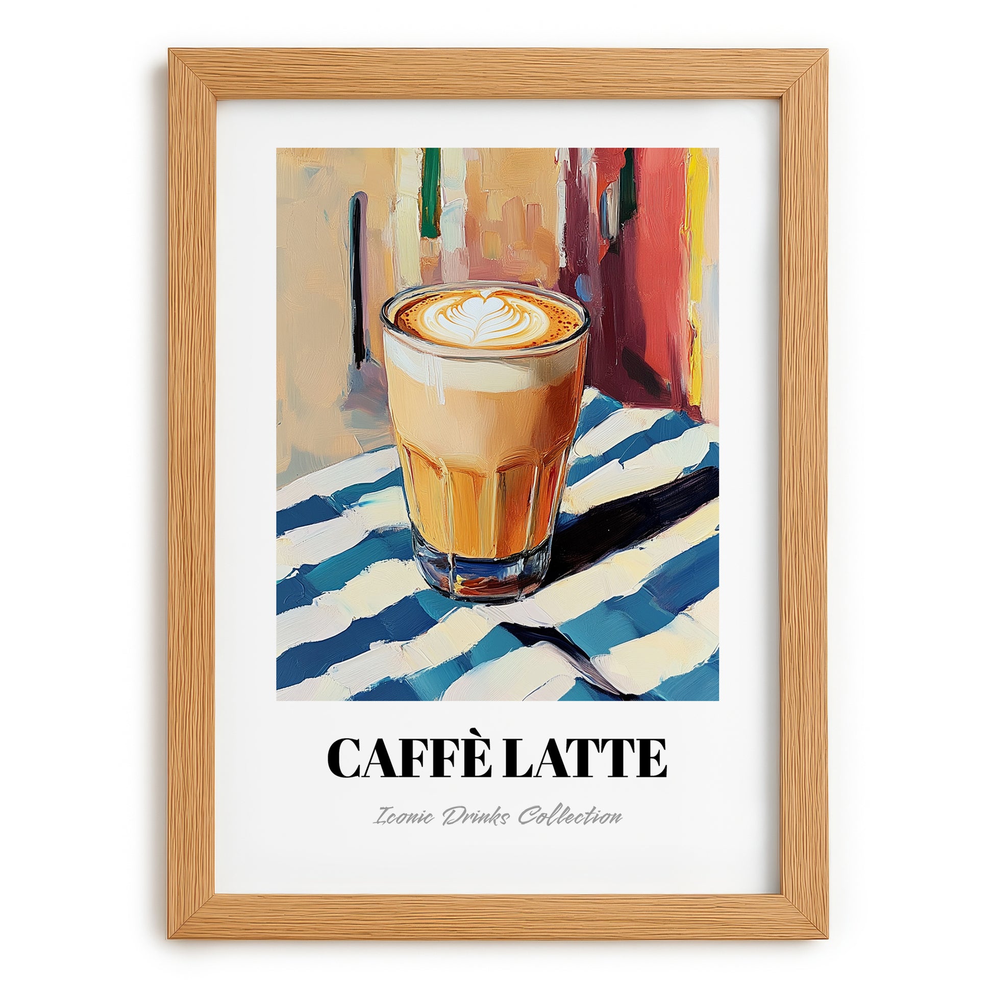 Caffè Latte – Italian Café on the Corner, Italian Coffee Still Life, set in oak frame