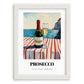 Prosecco – Italian Seaside Café Scene, Italian Wine Still Life, placed in minimal white frame