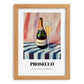 Prosecco – on Striped Tablecloth, Italian Wine Illustration, set in oak frame