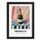 Prosecco – on Striped Tablecloth, Italian Wine Illustration, in sleek black frame