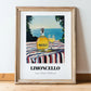 Limoncello – Italian Seaside Café Scene, Italian Spirit Wall Art, in wooden frame leaning on the floor