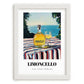 Limoncello – Italian Seaside Café Scene, Italian Spirit Wall Art, placed in minimal white frame