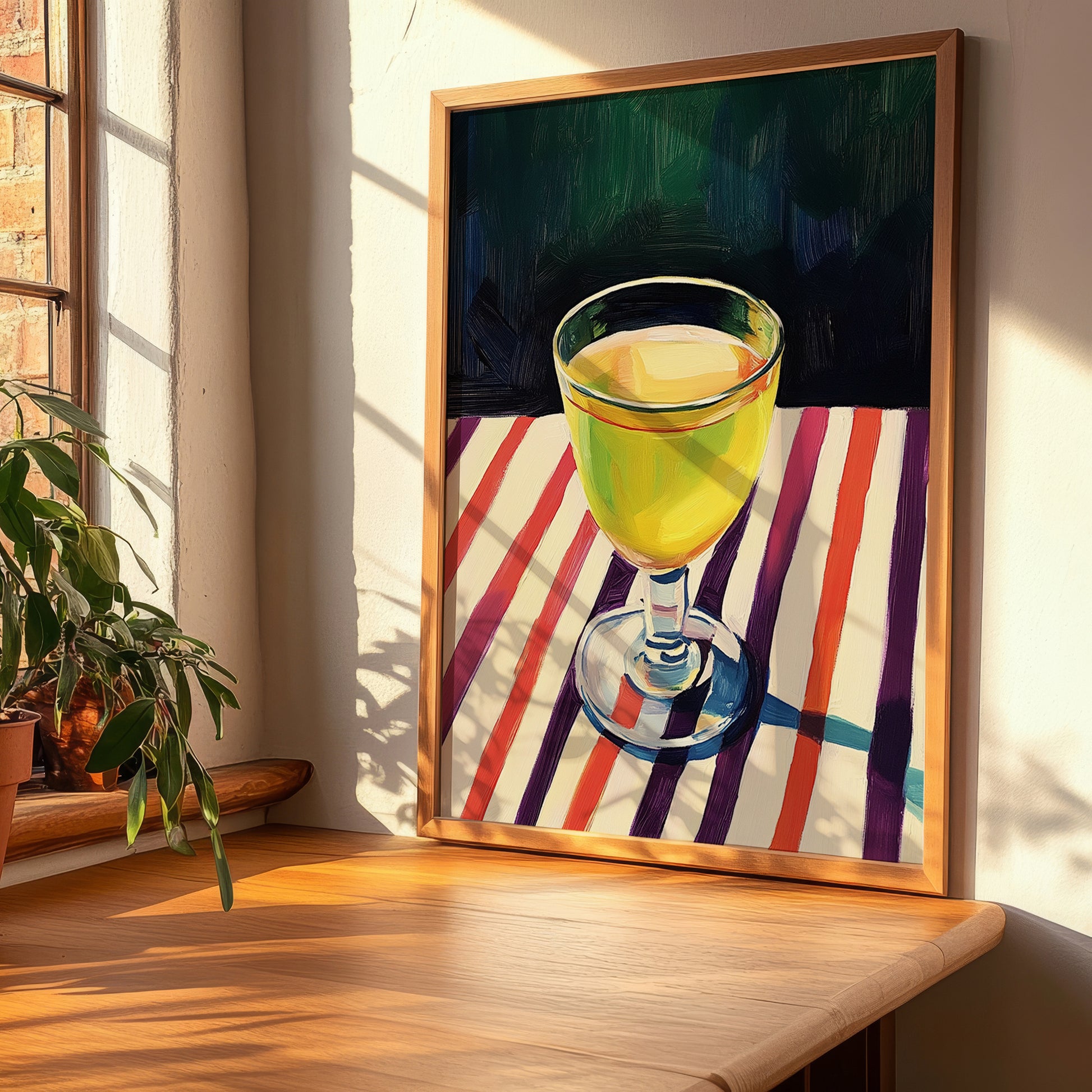 Limoncello – on Striped Tablecloth, Italian Spirit Wall Decor, clean layout with no caption
