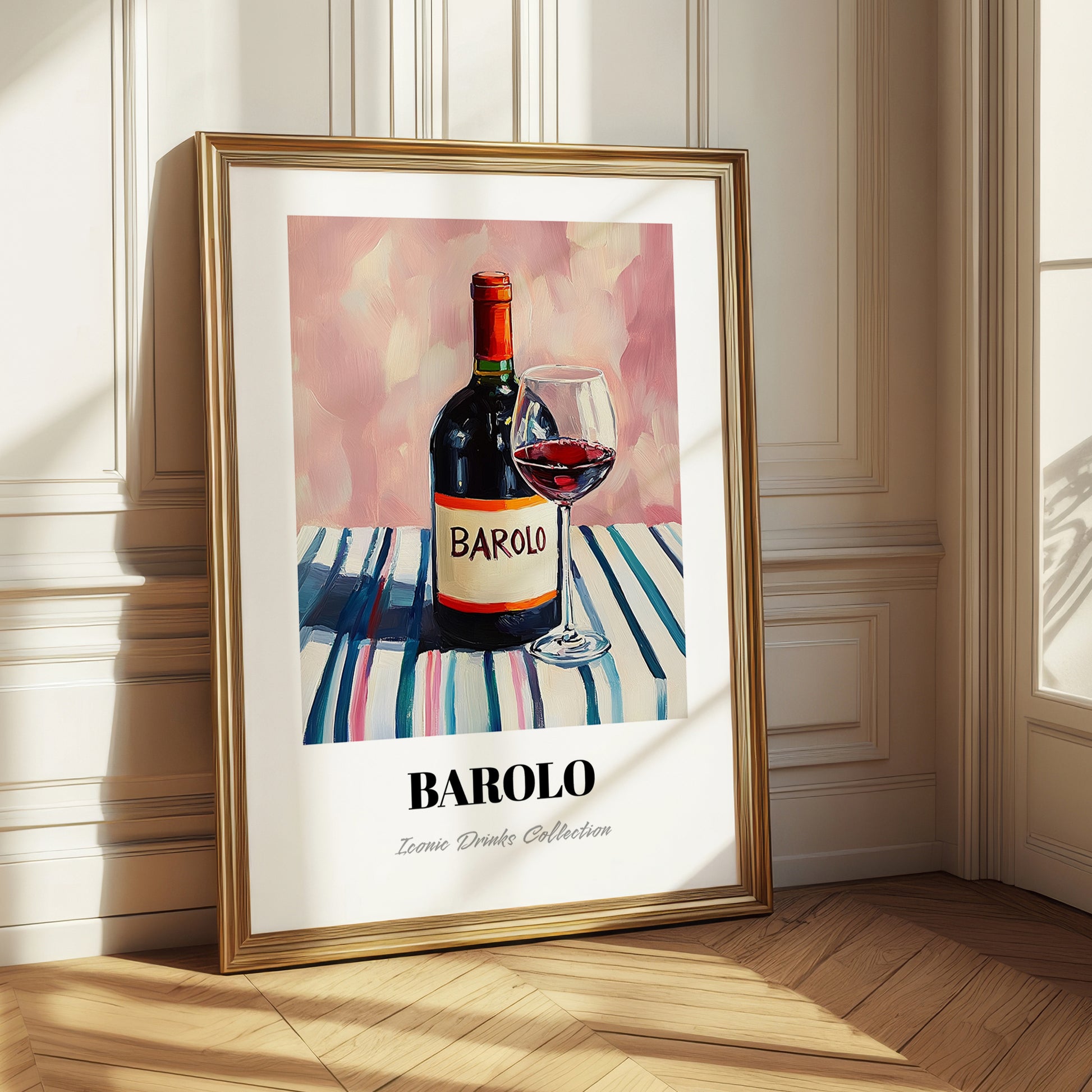 Barolo – on Striped Tablecloth, Italian Wine Wall Decor