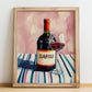 Barolo – on Striped Tablecloth, Italian Wine Wall Decor, no-text version framed in wood