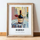 Barolo – Italian Café on the Corner, Italian Wine Illustration, in wooden frame leaning on the floor