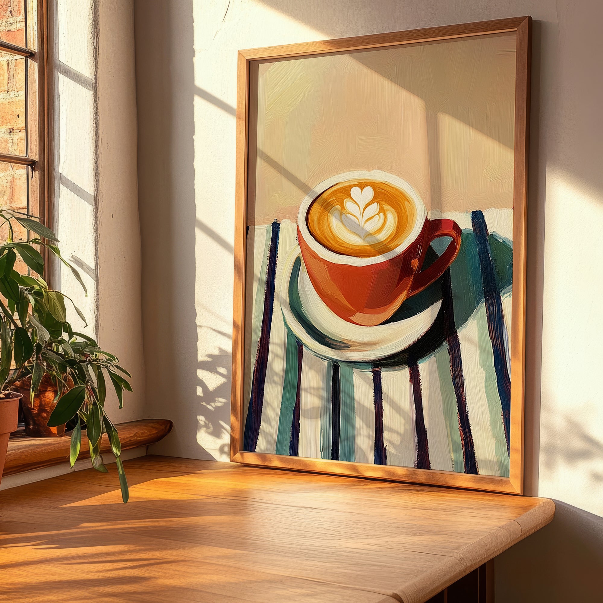 Macchiato – on Striped Tablecloth, Italian Coffee Print, clean layout with no caption