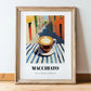 Macchiato – Italian Café on the Corner, Italian Coffee Poster, in wooden frame leaning on the floor