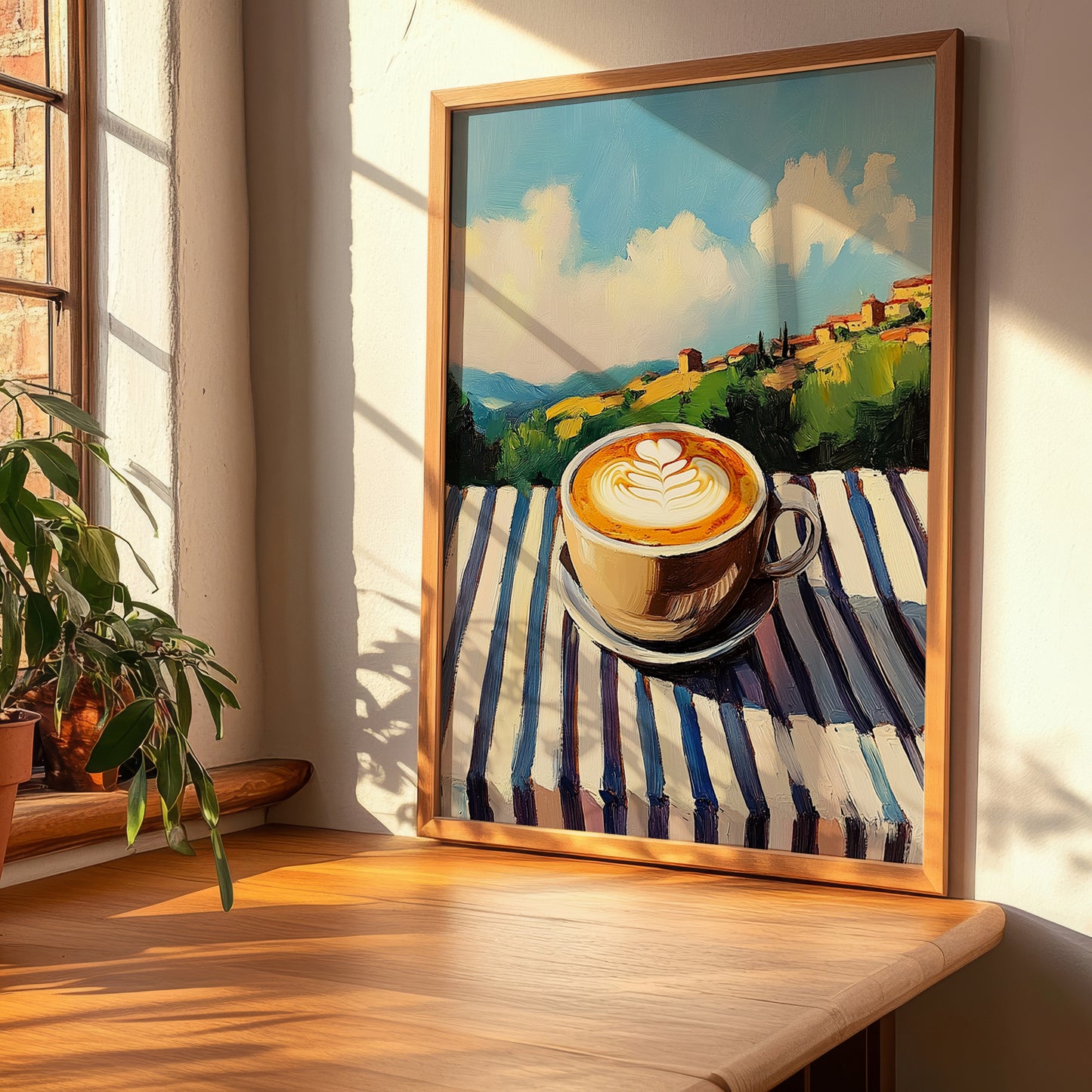 Macchiato – Italian Hilltop Table Scene, Italian Coffee Painting, clean layout with no caption