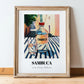 Sambuca – Italian Café on the Corner, Italian Spirit Poster, in wooden frame leaning on the floor
