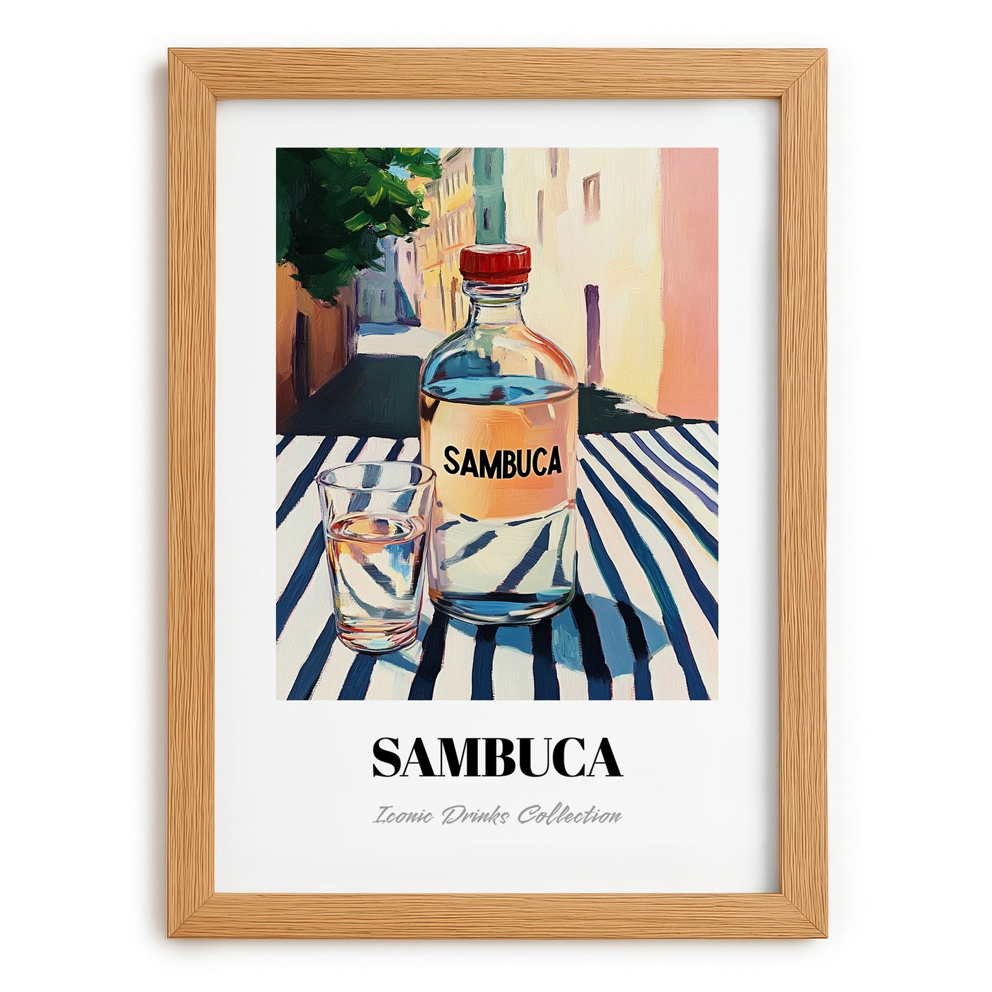 Sambuca – Italian Café on the Corner, Italian Spirit Poster, set in oak frame