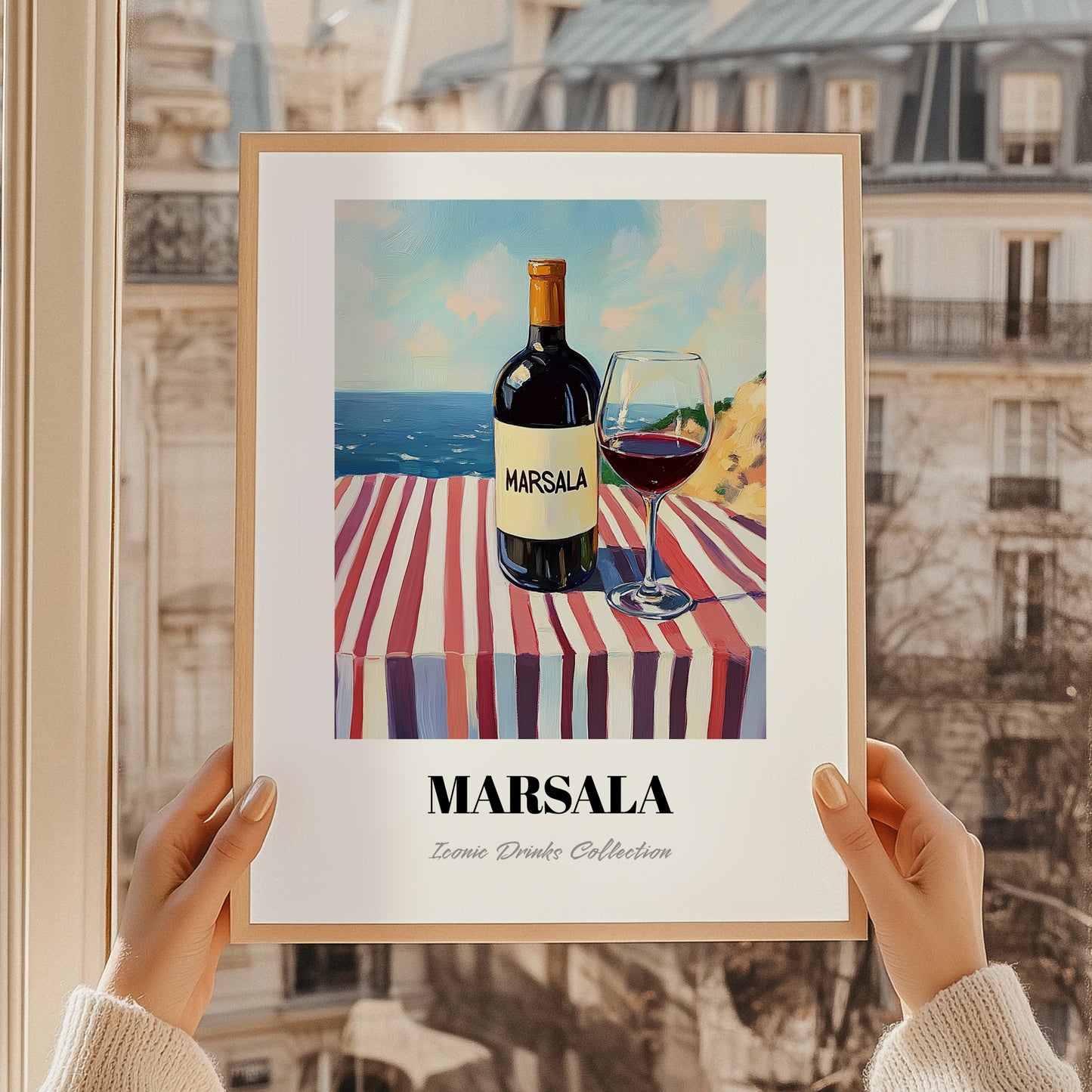 Marsala – Italian Seaside Scene, Italian Wine Poster, styled in a charming Paris street view