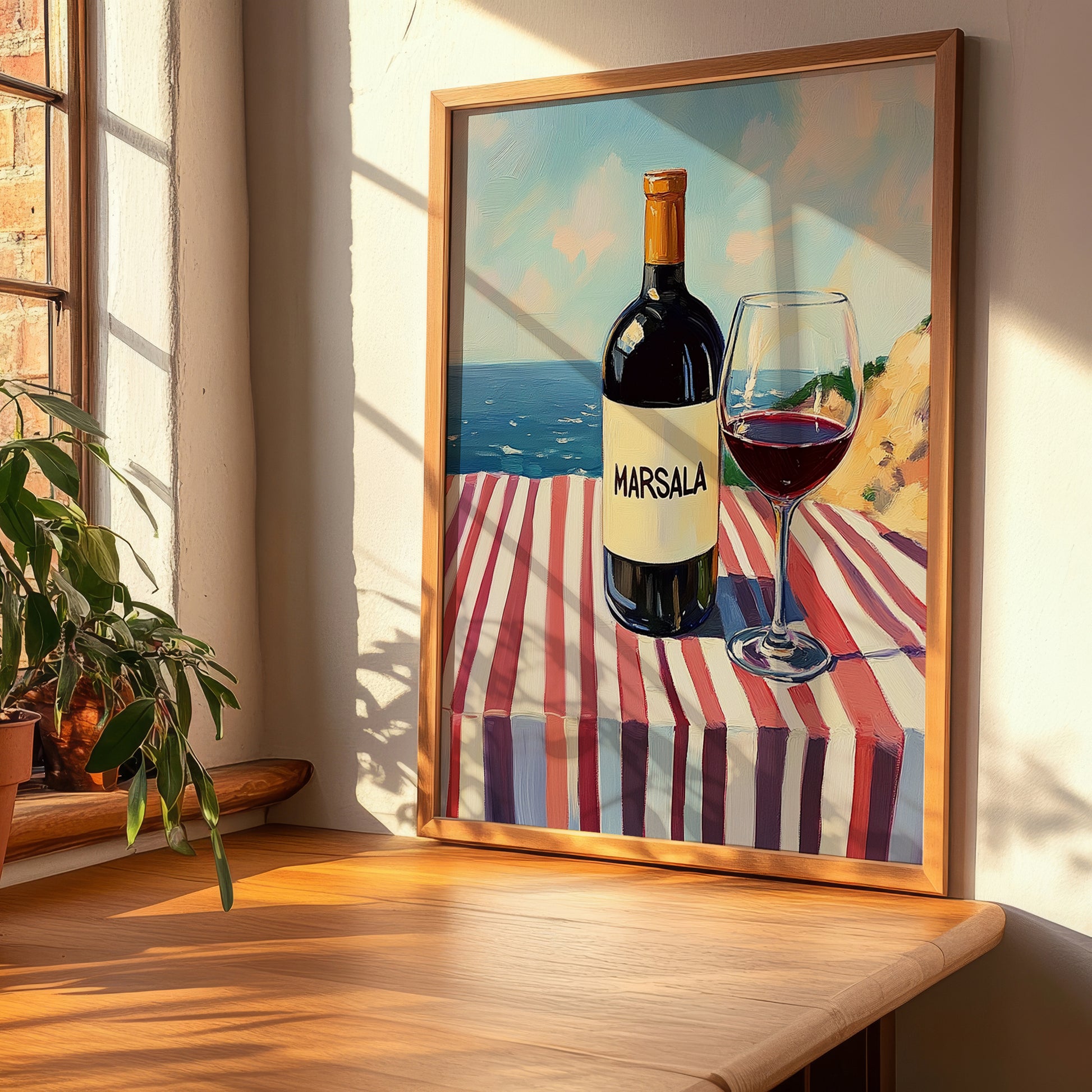 Marsala – Italian Seaside Scene, Italian Wine Poster, clean layout with no caption