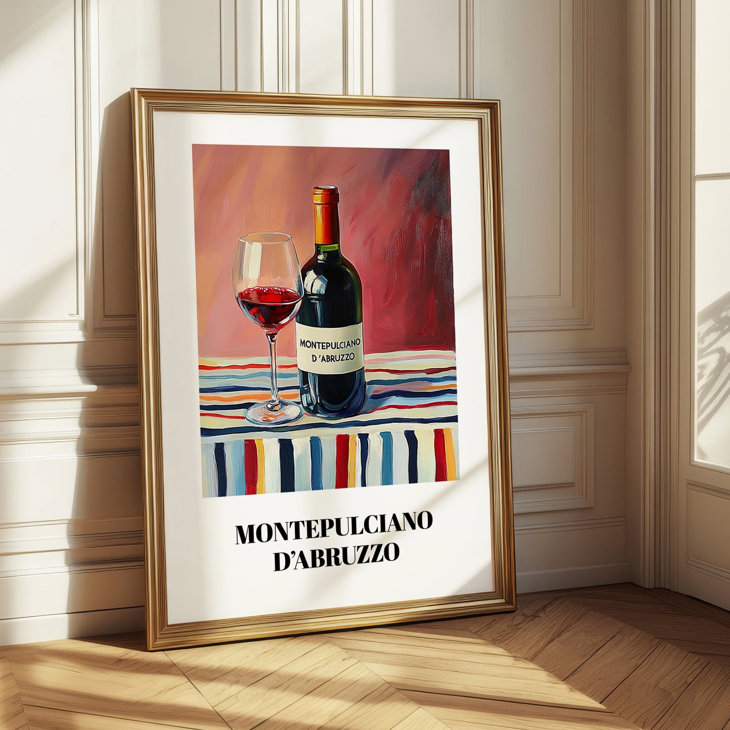 Montepulciano d'Abruzzo – on Striped Tablecloth, Italian Wine Painting