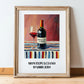Montepulciano d'Abruzzo – on Striped Tablecloth, Italian Wine Painting, in wooden frame leaning on the floor