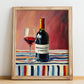 Montepulciano d'Abruzzo – on Striped Tablecloth, Italian Wine Painting, no-text version framed in wood