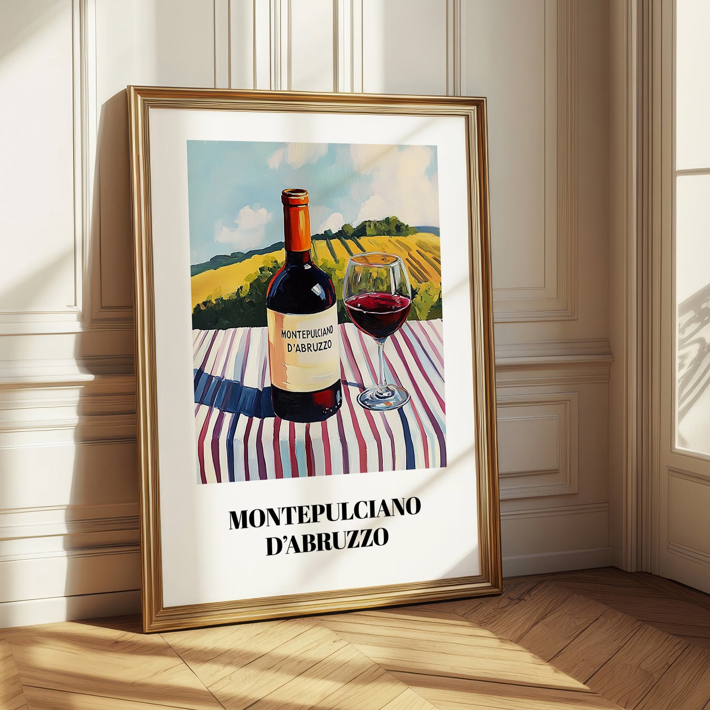 Montepulciano d'Abruzzo – Italian Hillside Café View, Italian Wine Wall Illustration