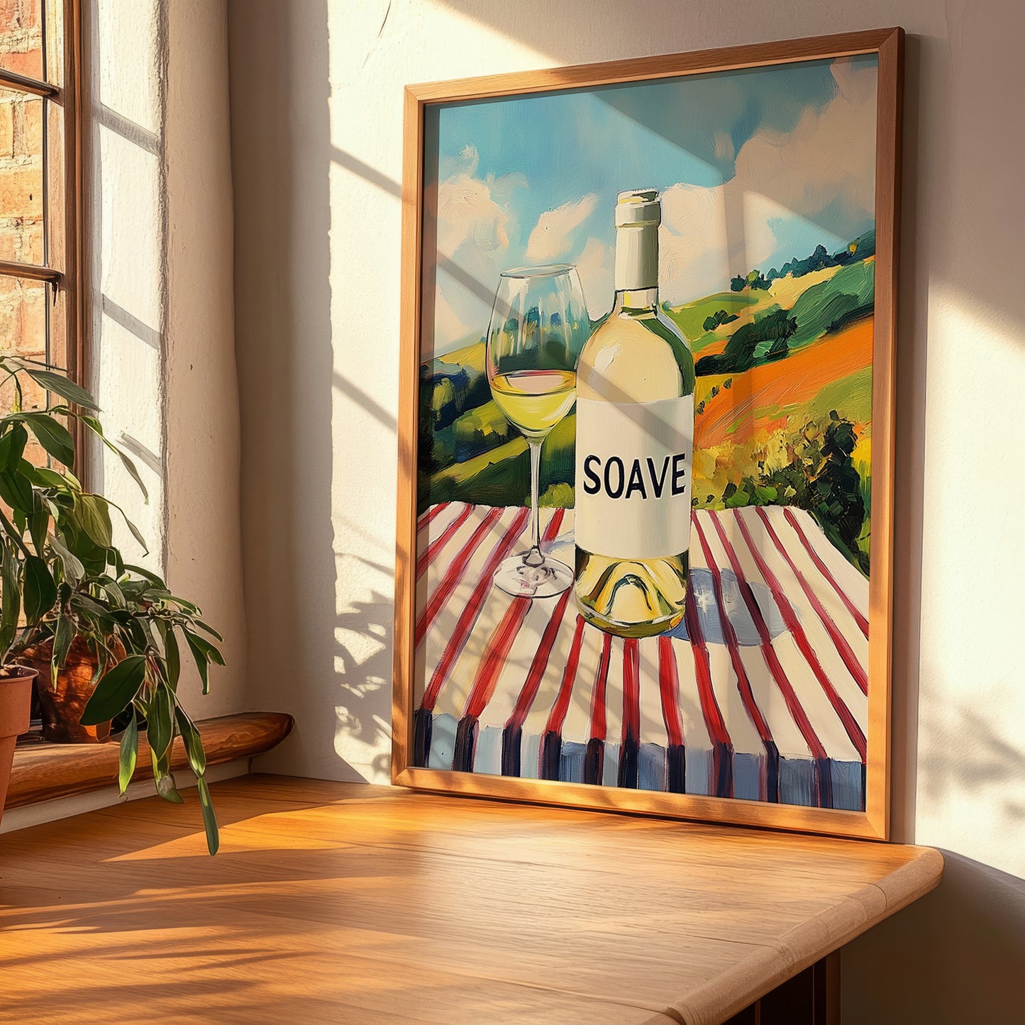 Soave – Italian Hilltop Café Scene, Italian Wine Illustration, clean layout with no caption