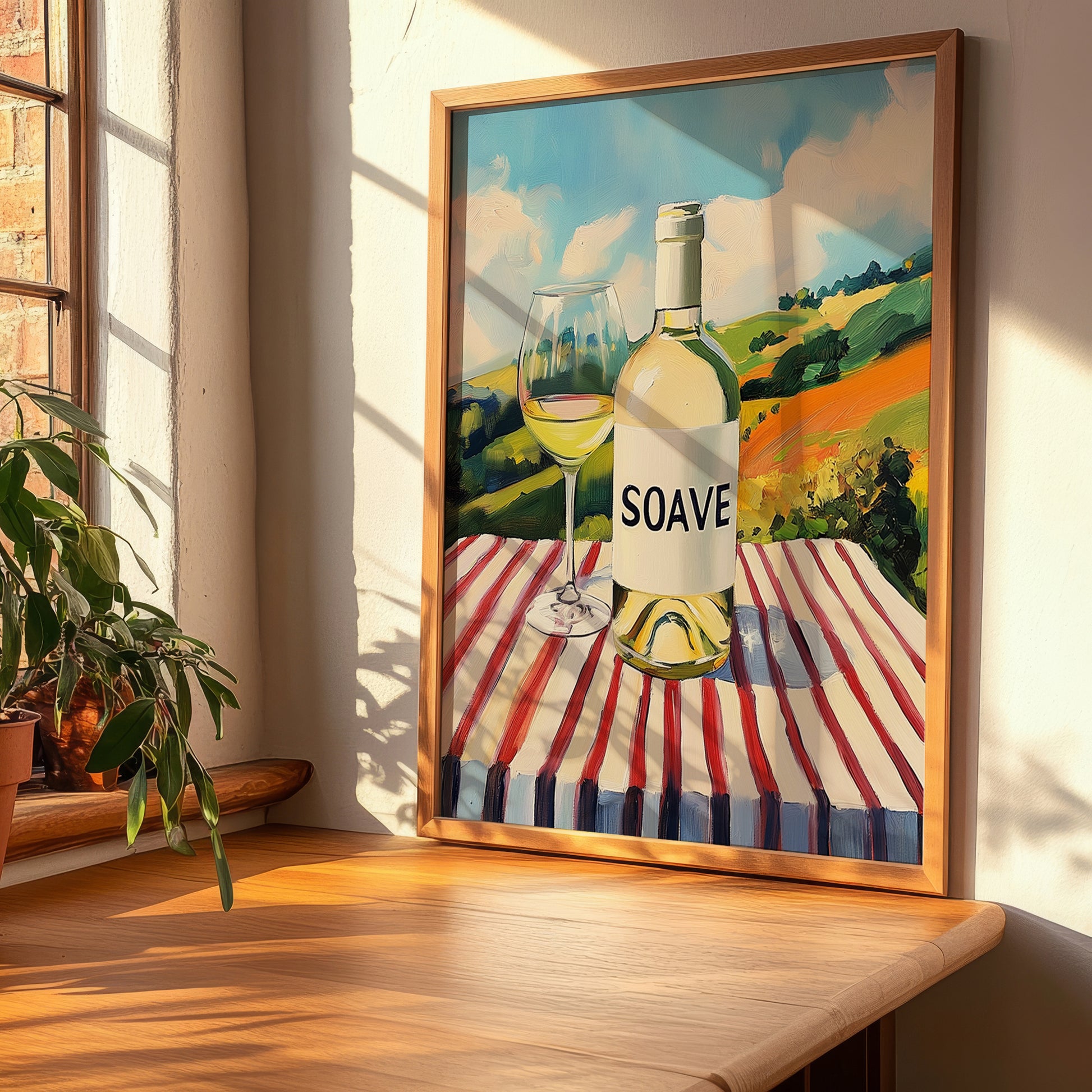 Soave – Italian Hilltop Café Scene, Italian Wine Illustration, clean layout with no caption