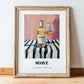 Soave – on Striped Tablecloth, Italian Wine Still Life, in wooden frame leaning on the floor