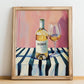 Soave – on Striped Tablecloth, Italian Wine Still Life, no-text version framed in wood