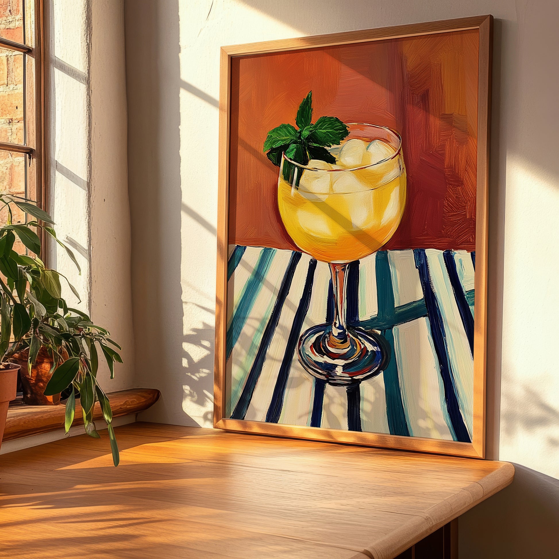 Agua De Valencia – on Striped Tablecloth, Spanish Cocktail Wall Art, clean layout with no caption