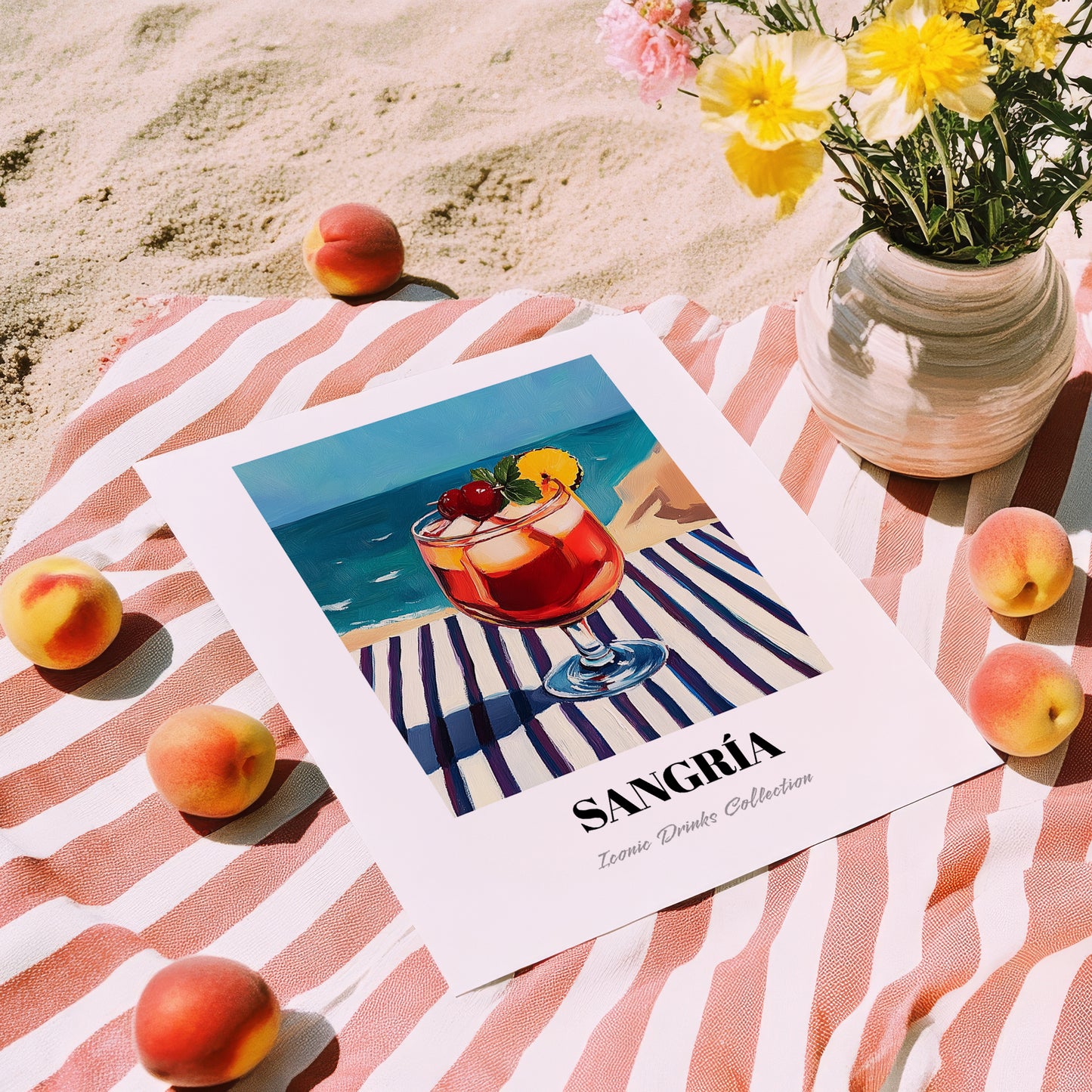 Sangría – Spanish Coastal Café Moment, Spanish Cocktail Art, unframed on coastal sand