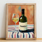 Txakoli – on Striped Tablecloth, Spanish Wine Still Life, no-text version framed in wood