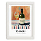 Txakoli – on Striped Tablecloth, Spanish Wine Still Life, placed in minimal white frame