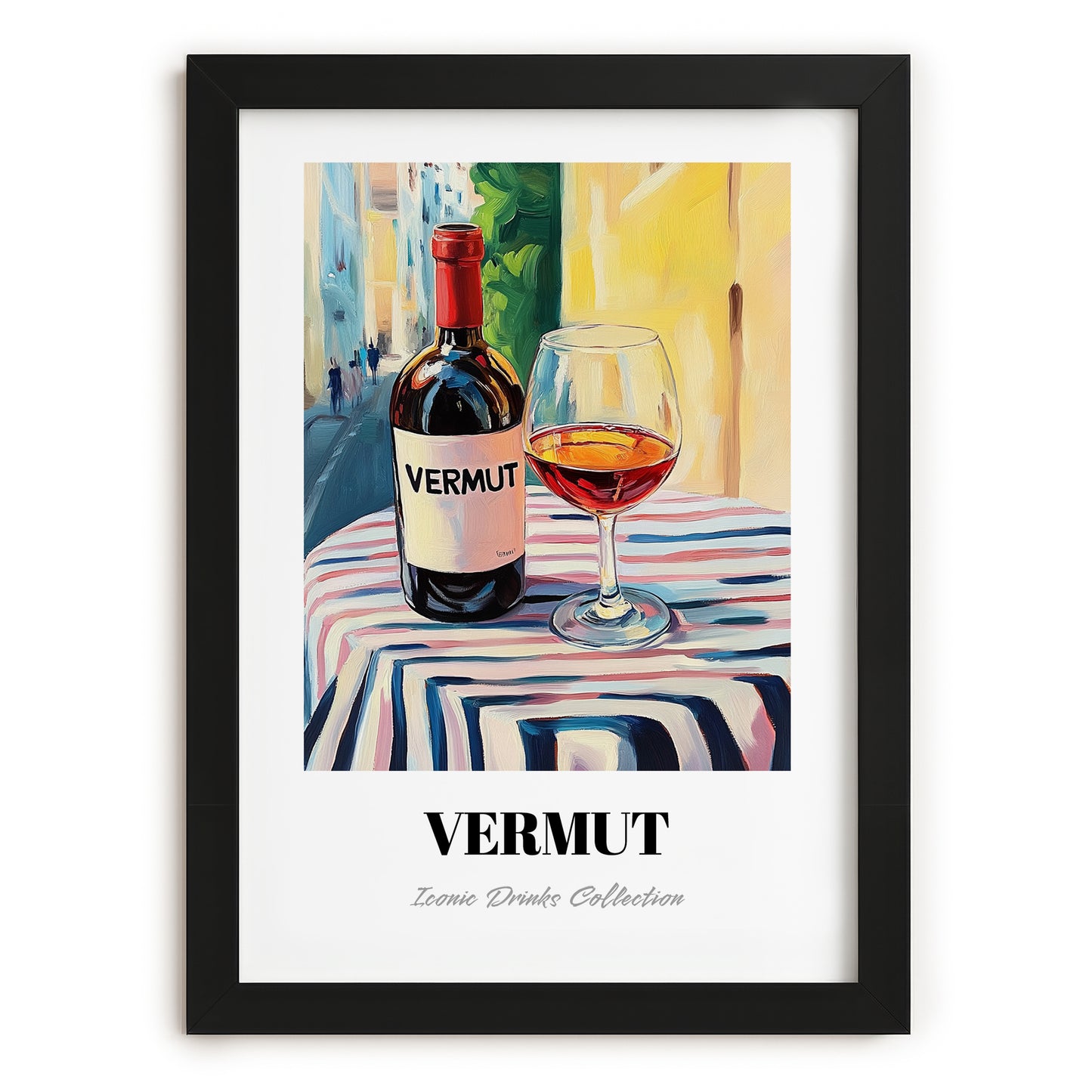 Vermut – Spanish Urban Café Scene, Spanish Wine Still Life, in sleek black frame