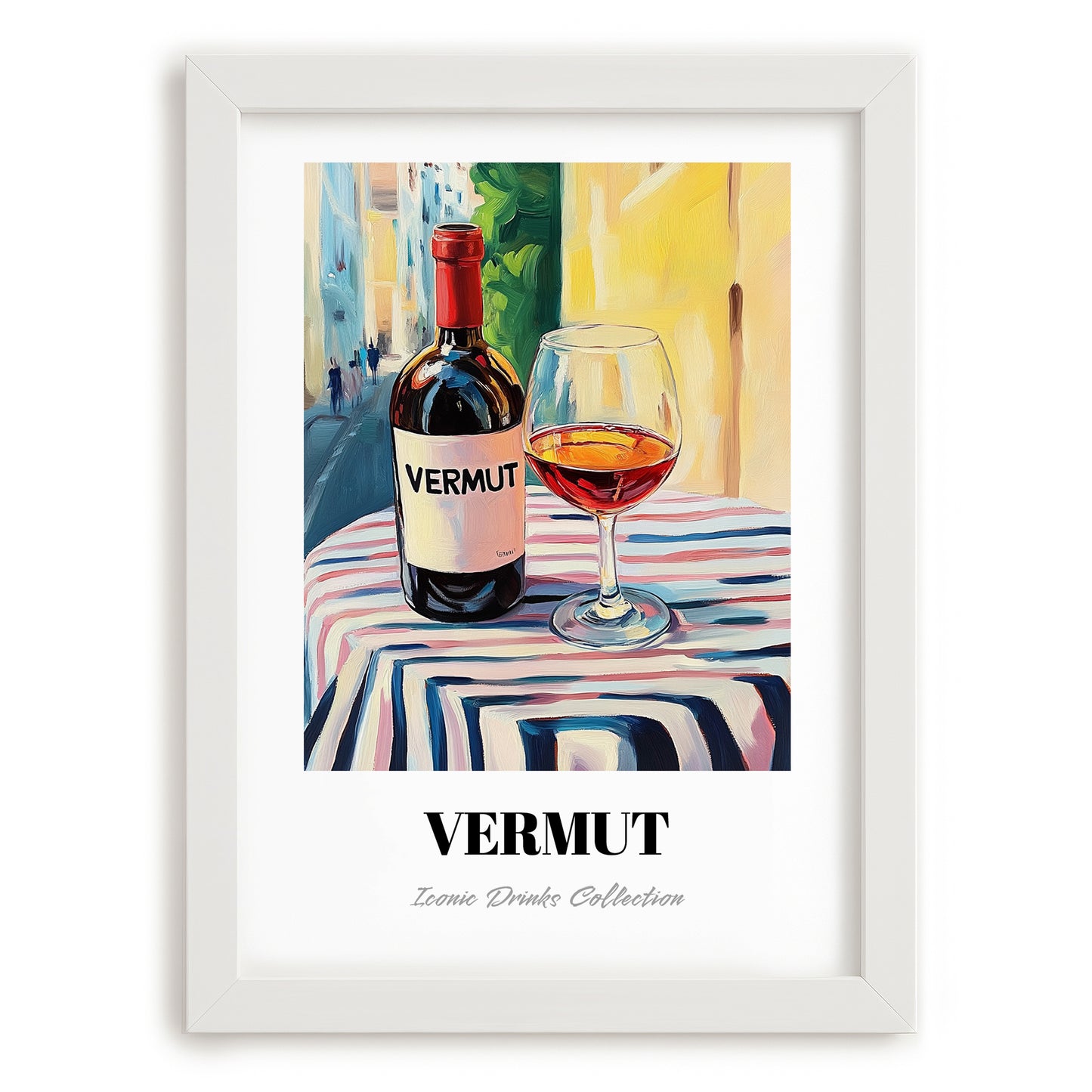 Vermut – Spanish Urban Café Scene, Spanish Wine Still Life, placed in minimal white frame