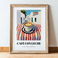 Café Con Leche – Spanish Street Café Scene, Spanish Coffee Illustration, in wooden frame leaning on the floor