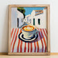Café Con Leche – Spanish Street Café Scene, Spanish Coffee Illustration, no-text version framed in wood