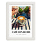 Café Con Leche – Spanish Outdoor Café Scene, Spanish Coffee Wall Decor, placed in minimal white frame