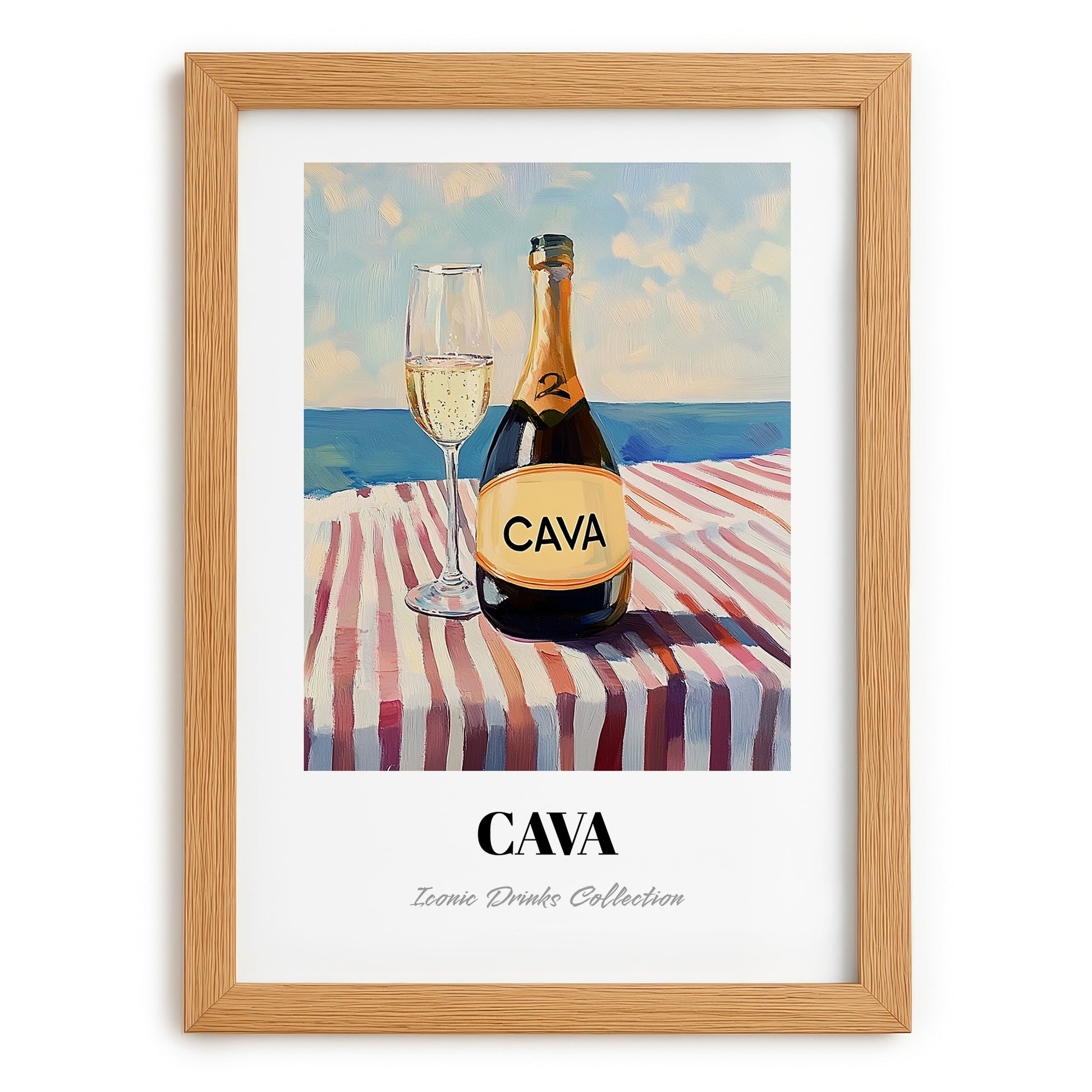 Cava – Spanish Coastal Table, Spanish Wine Poster, set in oak frame