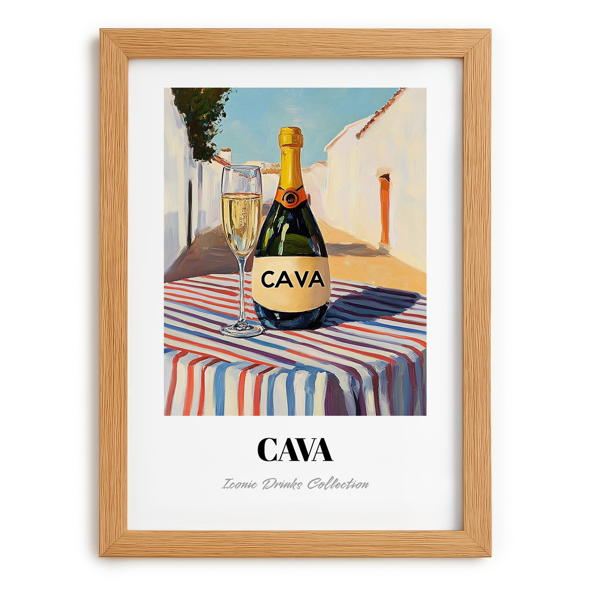 Cava – Spanish Urban Café Scene, Spanish Wine Print, set in oak frame
