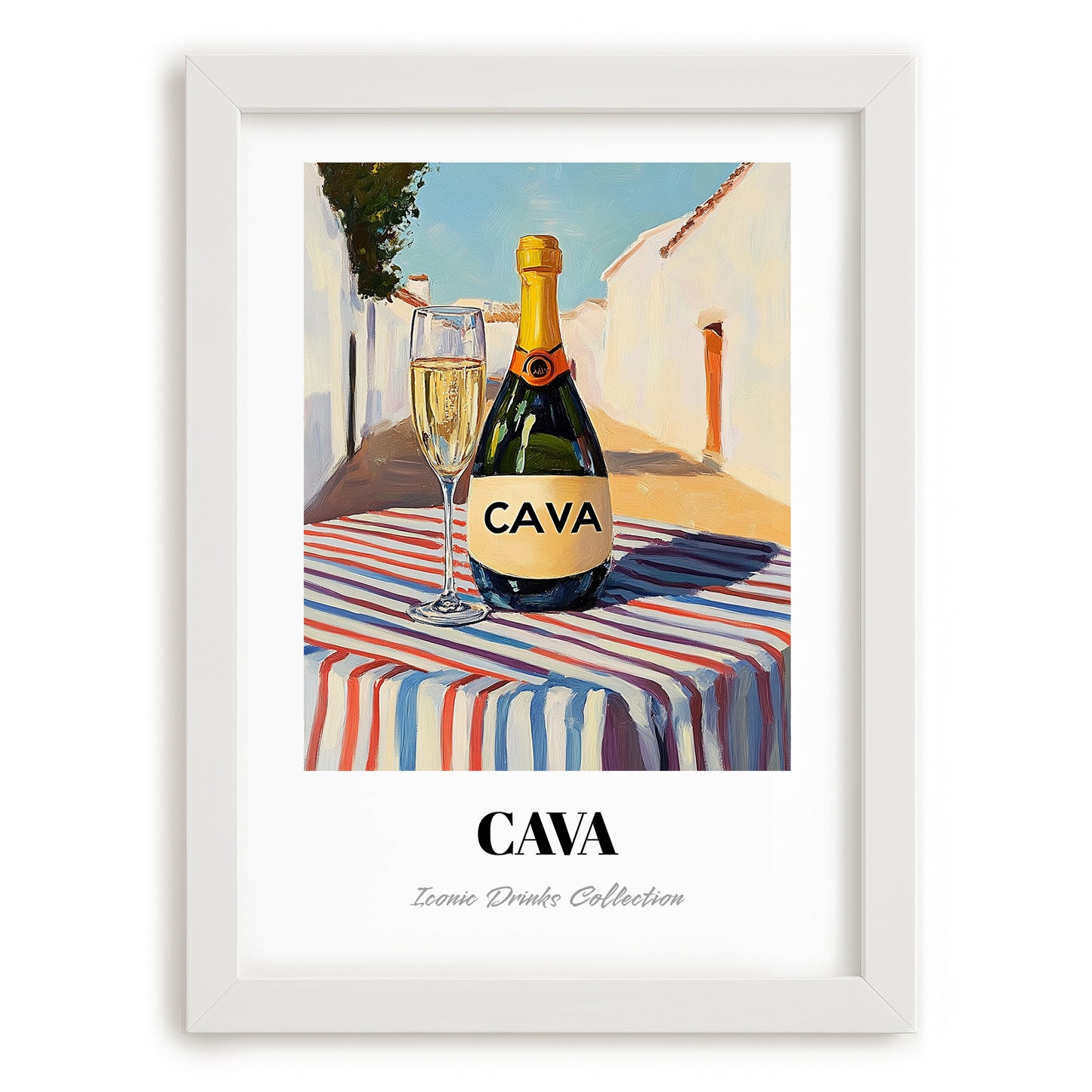 Cava – Spanish Urban Café Scene, Spanish Wine Print, placed in minimal white frame