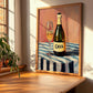 Cava – on Striped Tablecloth, Spanish Wine Wall Illustration, clean layout with no caption